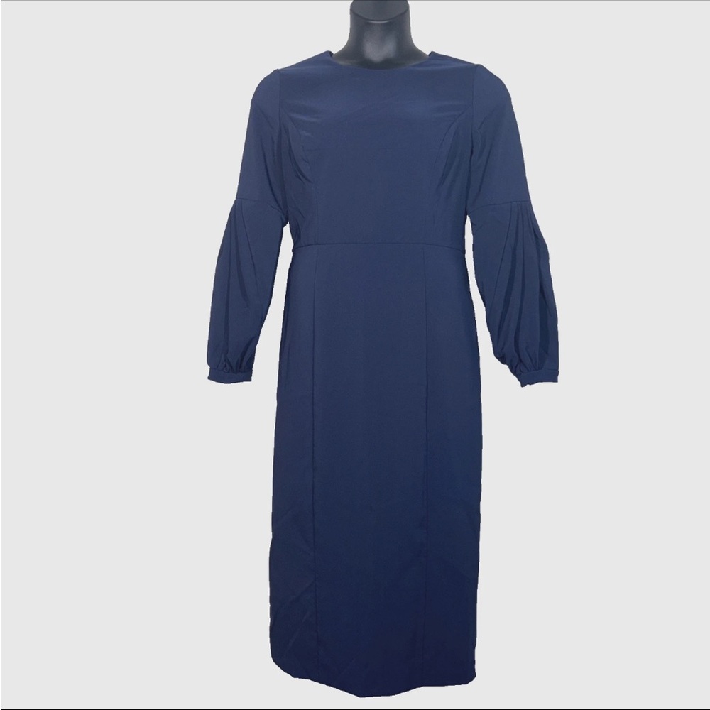 Kay Unger Cocktail Midi Dress 14 Greyson sheath
modest Pleated Balloon Sleeve